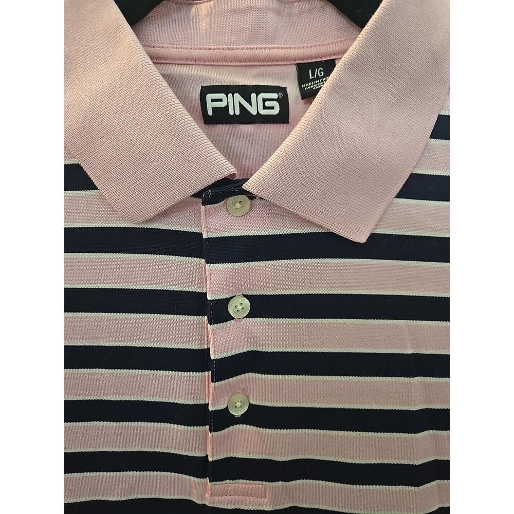 Ping Performance Large Pink Striped Golf Polo Shirt Short Sleeve - Picture 2 of 4